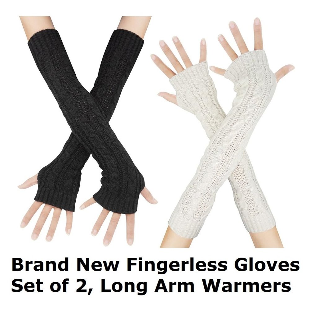 2 NEW Pairs of Long Luxury Fingerless Gloves Arm-Warmers